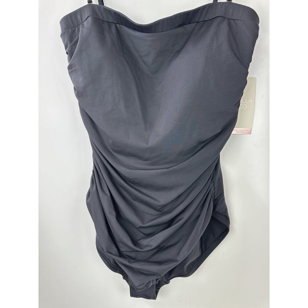 NWT CALIA Tummy Control Women's Bandeau One Piece Swimsuit Ruched Black Size 12 - Picture 3 of 11